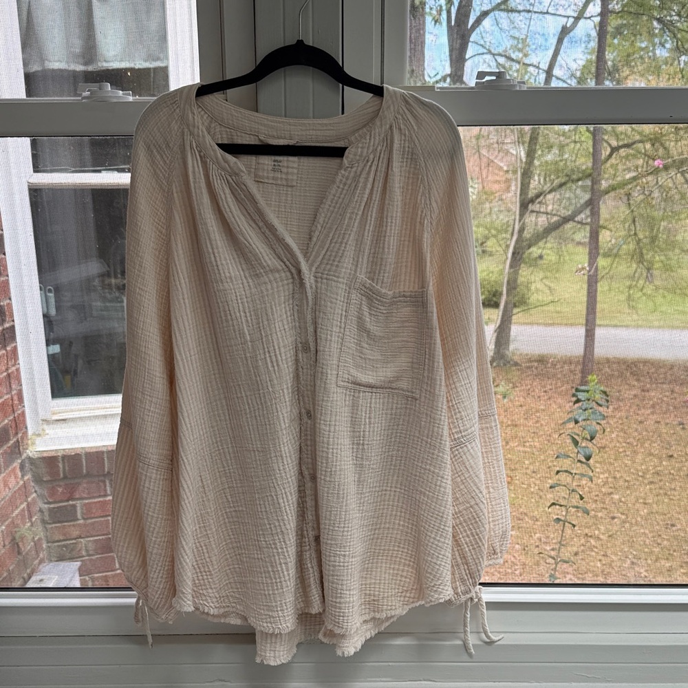 aerie daybreak Cream Button-Down Gauze Shirt
